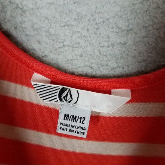 NEW Volcom Maxi Dress Women's Medium Orange White Striped Casual Stretch Tank - Picture 7 of 13